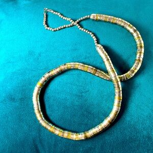 Vintage metal inspired art deco necklace, a statement piece.